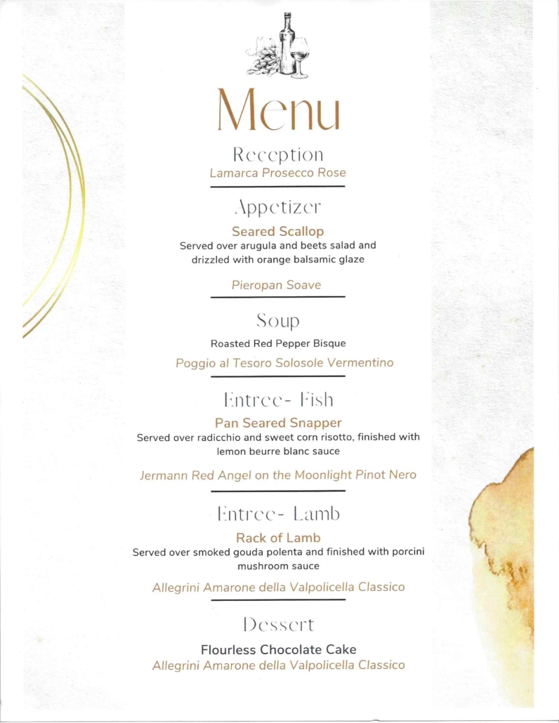 Wine dinner menu pazzo italiano restorante bar destin italian